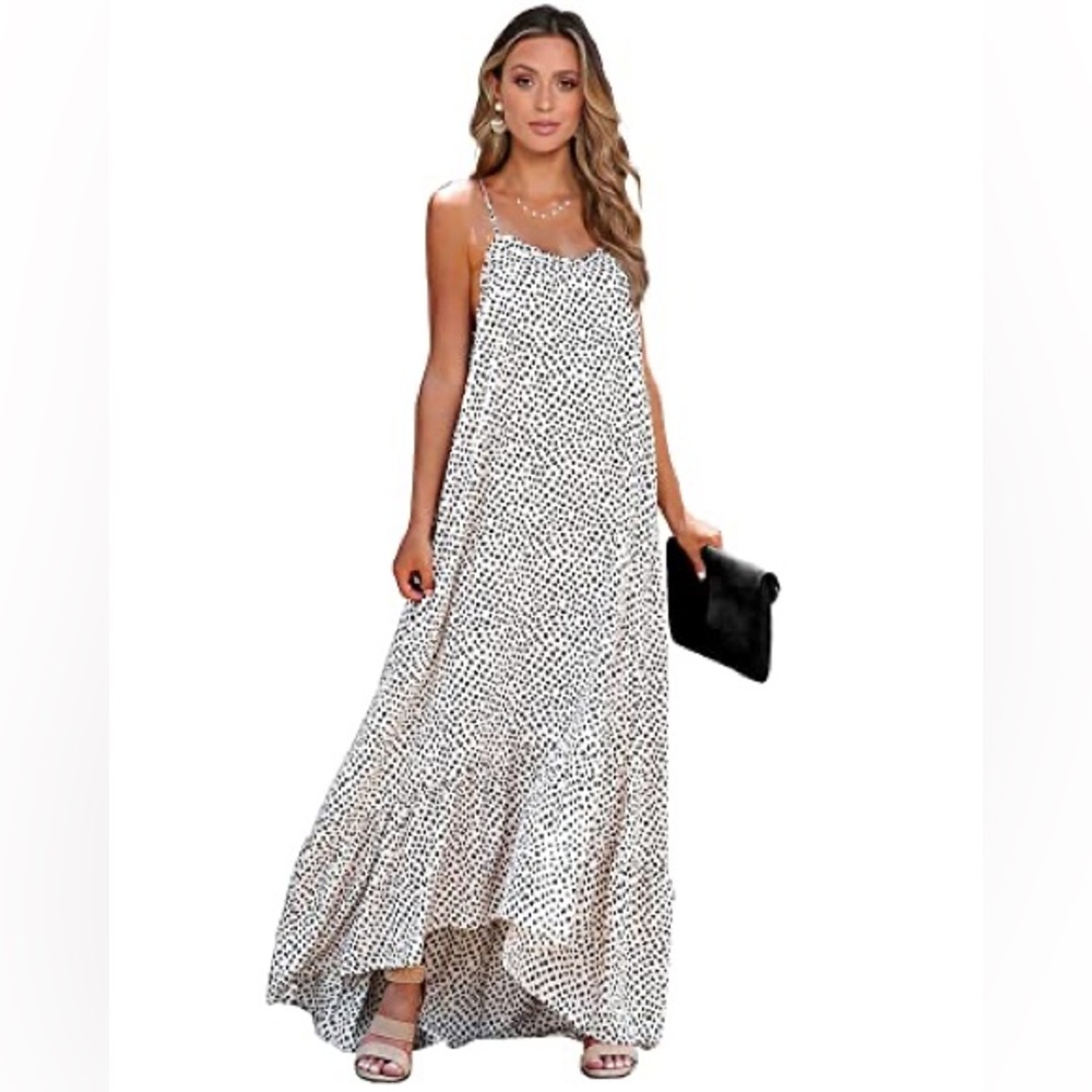 Elegant White Polka Dot Maxi Dress
